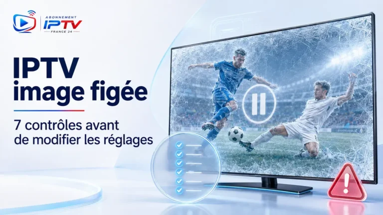 IPTV image figée sur un écran avec 7 contrôles à vérifier avant de modifier les réglages