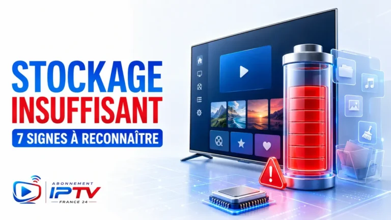 Illustration d’un stockage insuffisant IPTV sur une télévision IPTV avec jauge rouge presque pleine