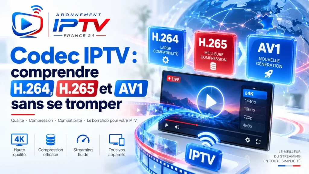 Codec IPTV H.264 H.265 et AV1 : comparaison des formats en 2026