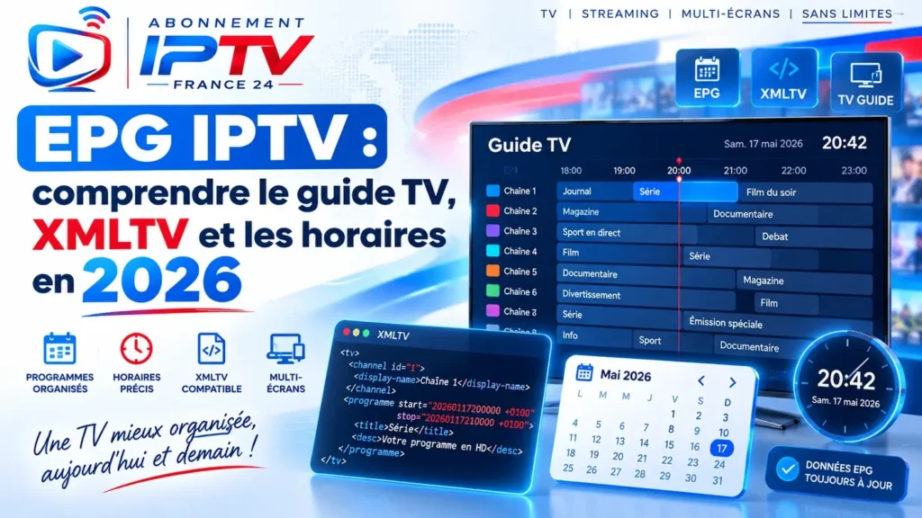 EPG IPTV : guide TV, XMLTV et horaires en 2026