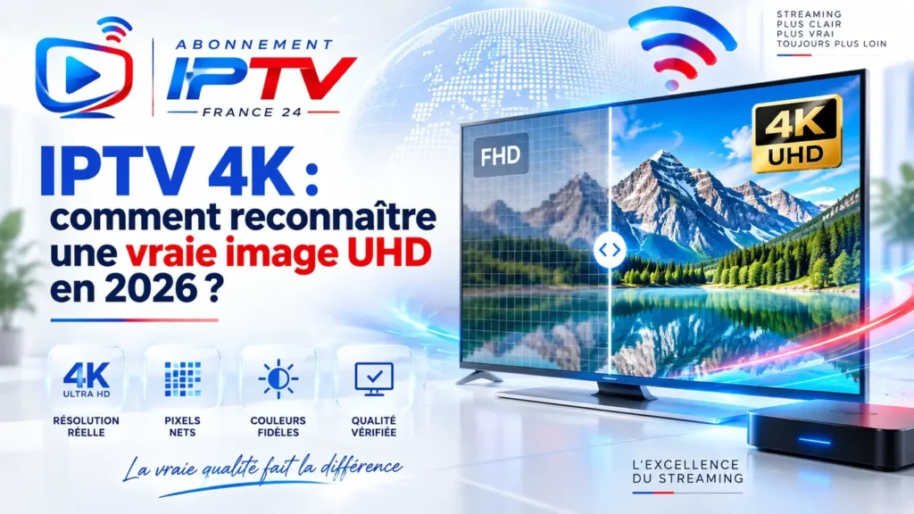 IPTV 4K vraie image UHD en 2026 avec comparaison FHD et 4K
