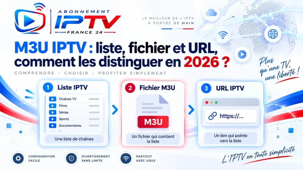 M3U IPTV : liste, fichier et URL en 2026