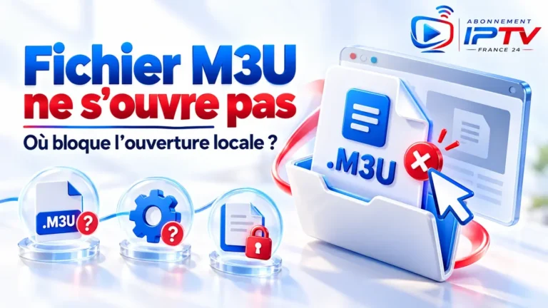 Illustration du problème fichier M3U ne s'ouvre pas, avec dossier local, curseur et symbole d’erreur